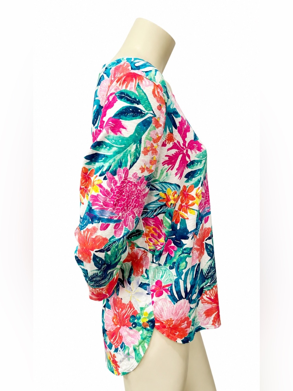Tommy Bahama Top Medium Tropical Floral Cotton 3/4 Sleeve Resort Beach - Picture 4 of 8